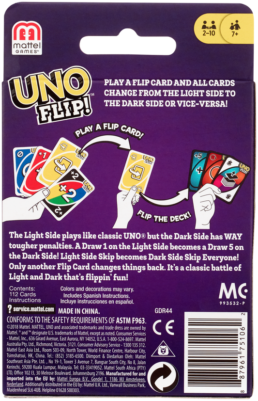 UNO 翻轉 UNO Flip 盒背 說明